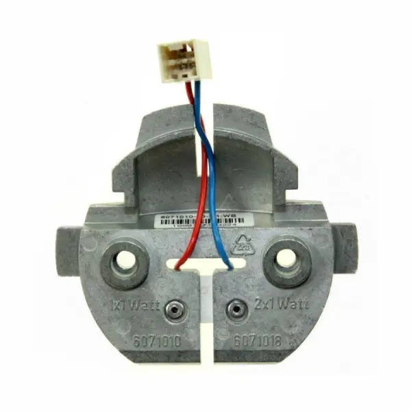 בית נורה LED מקורי Liebherr 6071010 - יחידה עגולה אלומיניום עם חוטי חיבור כחול ואדום ומחבר חשמלי